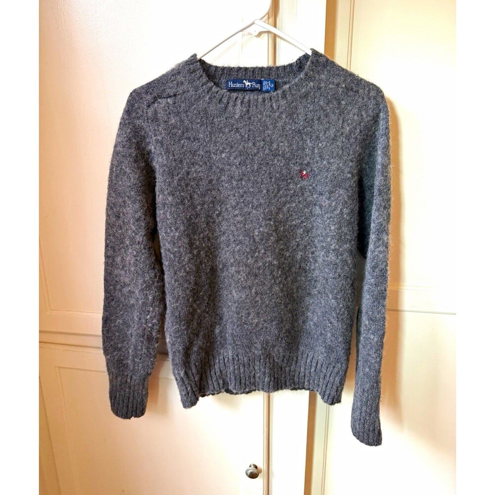 Vintage Hunters Run Gray Shetland Wool Crewneck Sweater, Women’s Large